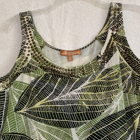 Ellen Tracy tunic style tank top. Metal embellishment around collar and sleeve. - Picture 2 of 6